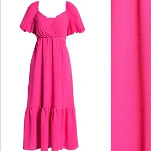 Fraiche by J balloon sleeve tiered midi dress- pink